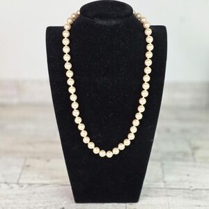 Vintage Monet Faux Pearl Necklace Single Strand Champagne Beige Gold Tone 8"